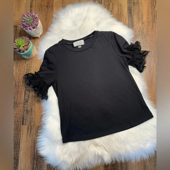 Alexis Tera Flutter Sleeve Crew Neck Combo Tee Black - Picture 3 of 8